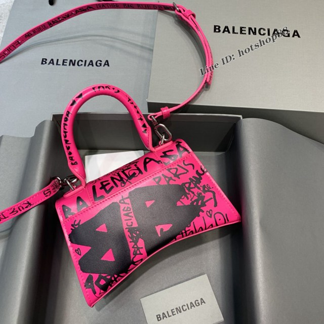 Balenciaga專櫃新款mini號手提肩背女包原單沙漏包 巴黎世家塗鴉玫紅色沙漏包 fyj1398